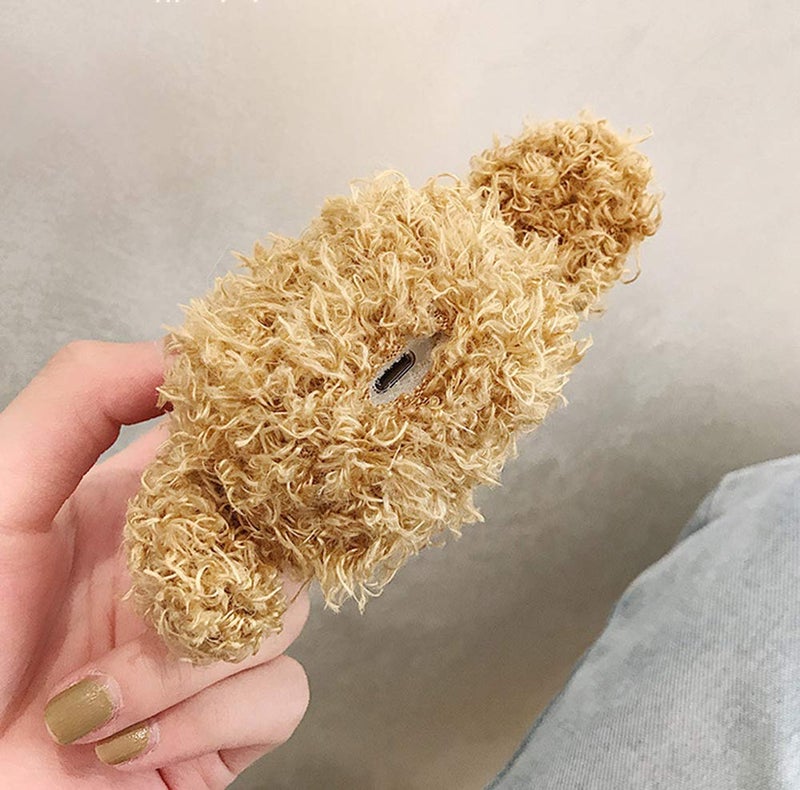 SGVAHY Furry Case for AirPods 1&2 Funny Cute 3D Cartoon Plush Design Teddy Khaki Soft Warm Fluffy Cover with Keychain Kawaii Anti-Fall Protective Case Women Girls - Image 4